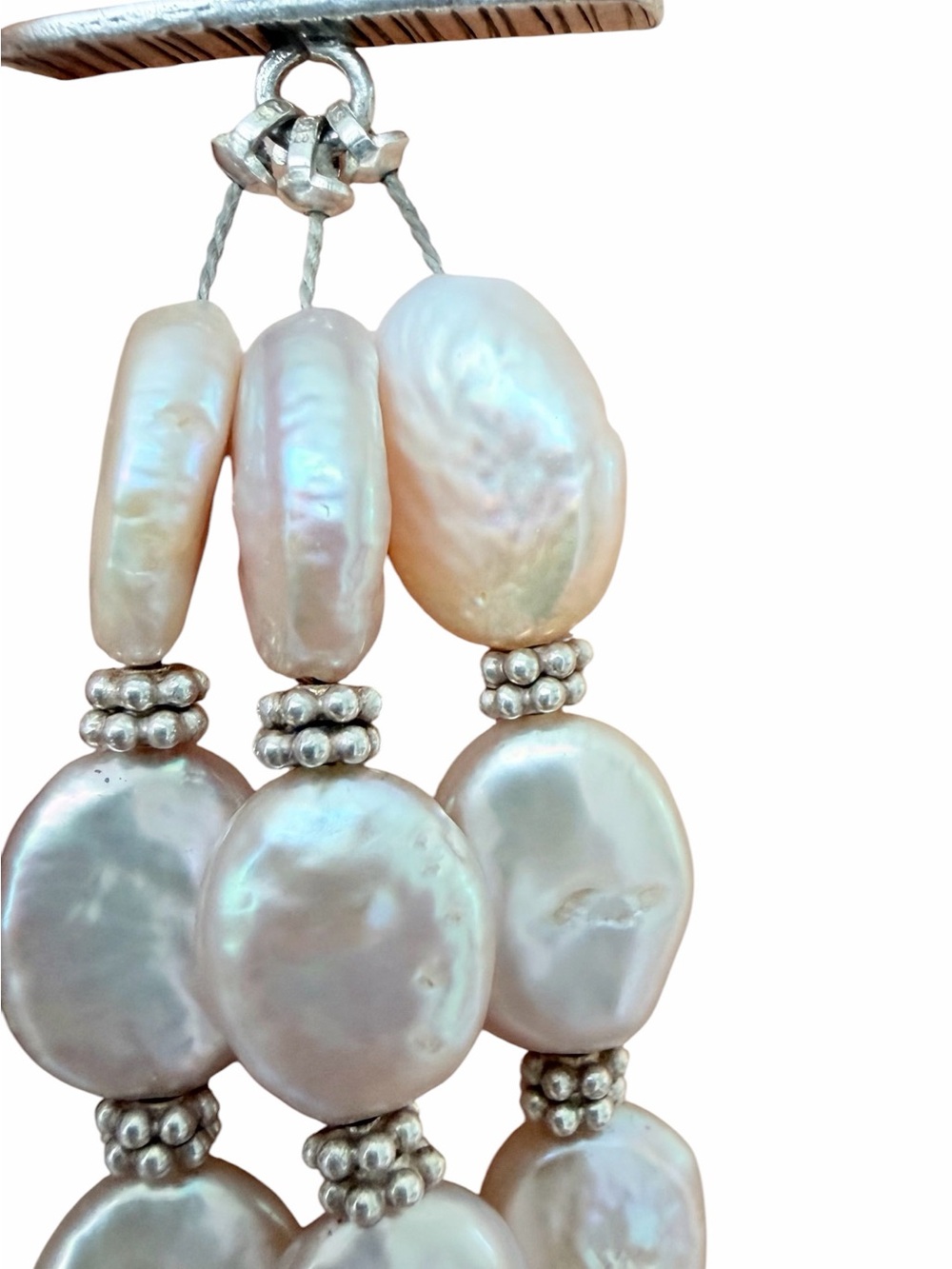 Triple Strand Freshwater Coin Pearl Bracelet 7” Blush Pink Artisan Toggle